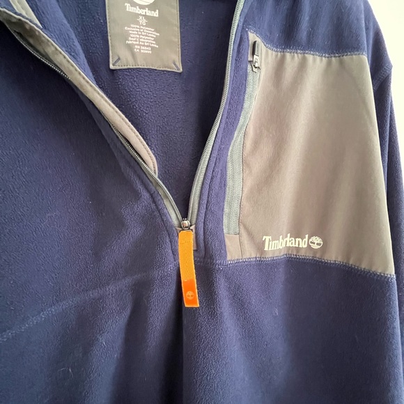 Preowned Mens XL Timberland quarter zip Navy with gray pocket patch. - Picture 5 of 6